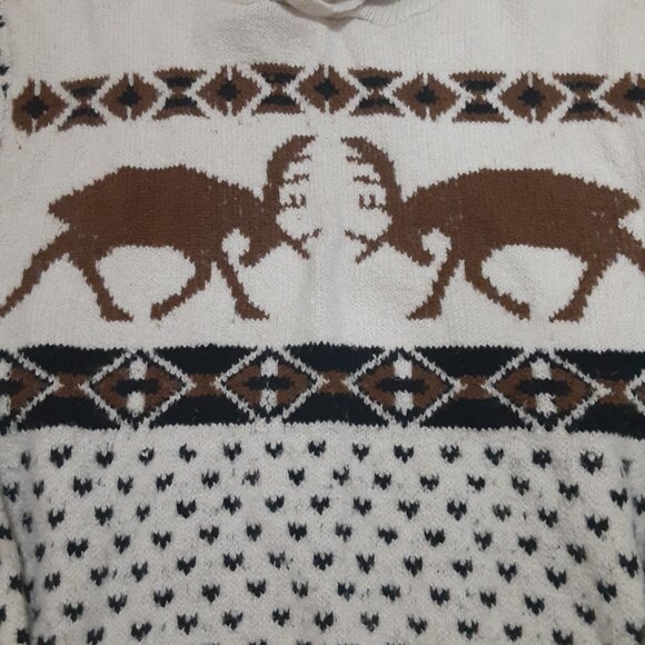 American Eagle Men's Large Fair Isle Sweater Hooded Pullover Elk Deer Moose - Picture 2 of 9